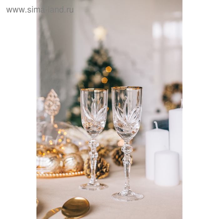 Набор бокалов хрустальных для вина &laquo;Цветок&raquo;, отводка золотом, 160 мл, 6 шт