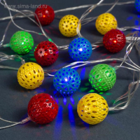 Гирлянда &laquo;Нить&raquo; 4 м с насадками &laquo;Шарик с узором&raquo;, IP20, прозрачная нить, 20 LED, свечение мульти, 8 режимов, 220 В