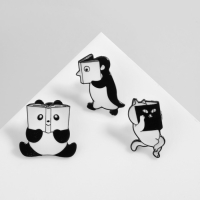 Набор значков (3 шт.) &laquo;Комиксы&raquo; с животными, цвет чёрно-белый в чёрном металле