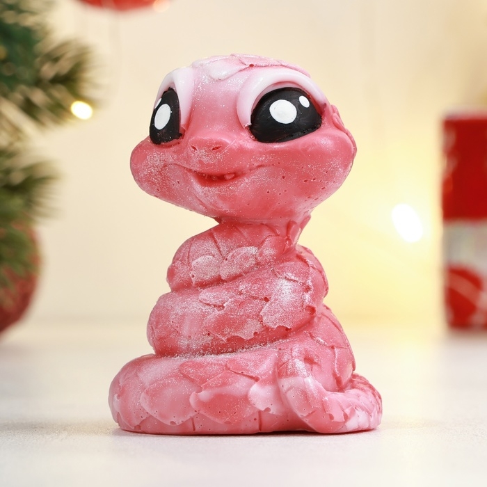 Новый год. Символ 2025. Фигурное мыло "Змейка" розовый с серебром