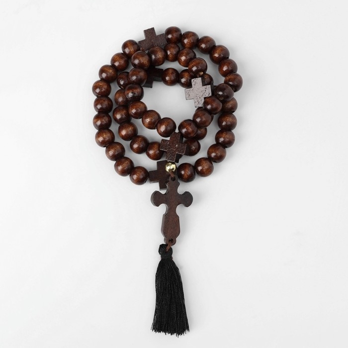 Чётки деревянные «Православные» 50 бусин через крестик, цвет коричневый Чётки деревянные «Православные» 50 бусин через крестик, цвет коричневый