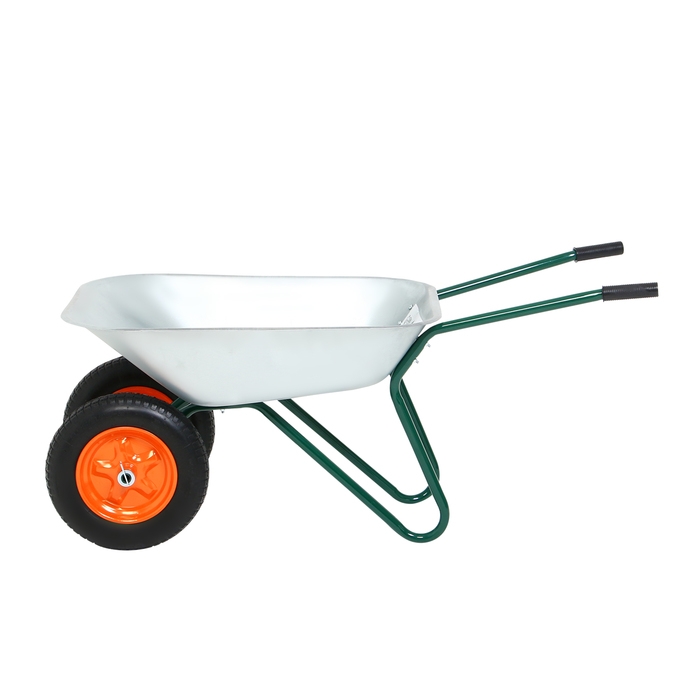 Тачка садовая, 2 пневмоколеса, груз/п 180 кг, объём 65 л, оцинкованный кузов 0,6 мм, Greengo Тачка садовая, 2 пневмоколеса, груз/п 180 кг, объём 65 л, оцинкованный кузов 0,6 мм, Greengo