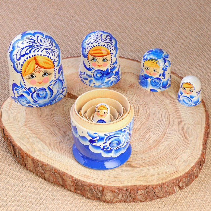 Матрёшка &laquo;Гжель&raquo;, синее платье, 5 кукольная, 18 см