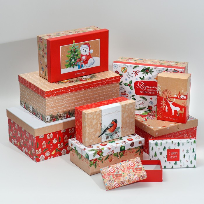 Набор коробок 10 в 1 &laquo;Уютный&raquo;, 12 х 7 х 4 ‒ 32.5 х 20 х 12.5 см, Новый год