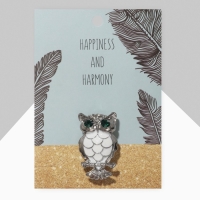 Брошь &laquo;Сова&raquo;, цвет зелёно-белый в серебре