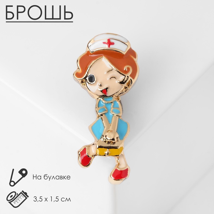 Брошь &laquo;Медсестричка&raquo;, цветная в золоте