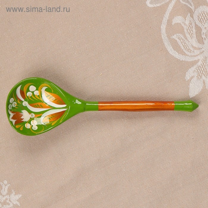 Ложка полубаская &laquo;Зеленая роспись&raquo;, ручная работа