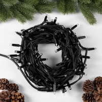 Гирлянда &laquo;Нить&raquo; 10 м, IP65, УМС, тёмная каучуковая нить, 100 LED, свечение тёплое белое, 220 В