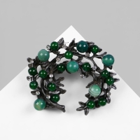 Брошь &laquo;Ветвь агата&raquo;, цвет зелёный в сером металле