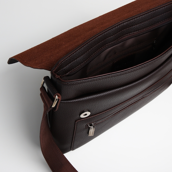 Сумка мужская деловая TEXTURA, длинный ремень, цвет коричневый