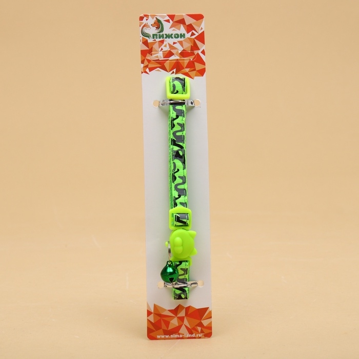 Ошейник кошачий Ошейник кошачий "Котофляш", с бубенчиком, 30 х 1 см, полиэстер, зелёный