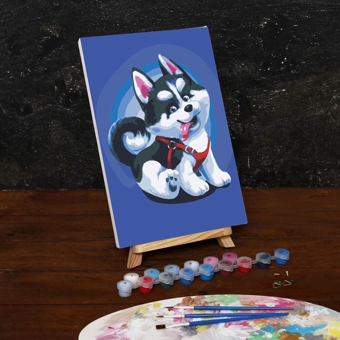 Картина по номерам на холсте с подрамником «Щенок хаски», 30х20 см Картина по номерам на холсте с подрамником «Щенок хаски», 30х20 см