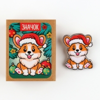 Новогодний значок в коробочке &laquo;Новый год: Новогодний корги&raquo; 2,7 х 3,3 см
