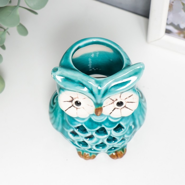 Подсвечник керамика на 1 свечу Подсвечник керамика на 1 свечу "Очковая сова" с ручкой 9,5х6,5х7 см МИКС