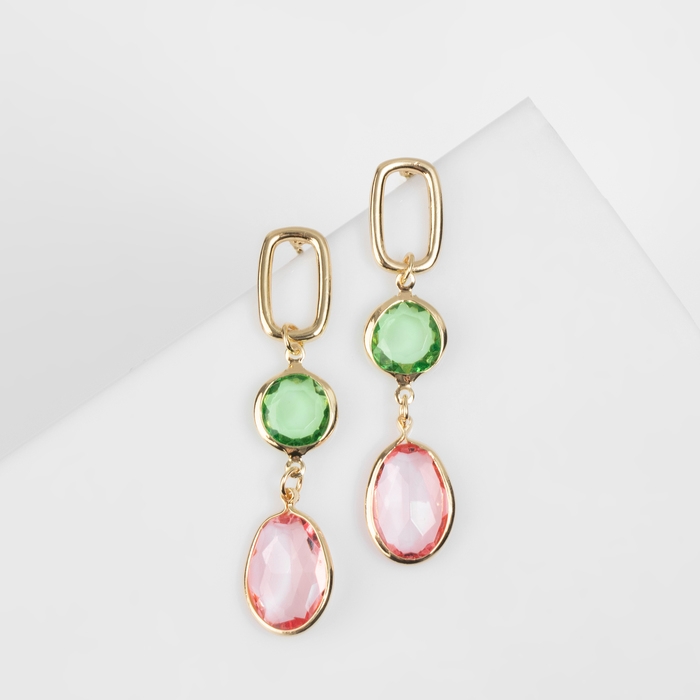 Серьги со стразами &laquo;Блум&raquo; овал с кругом, цветной в золоте