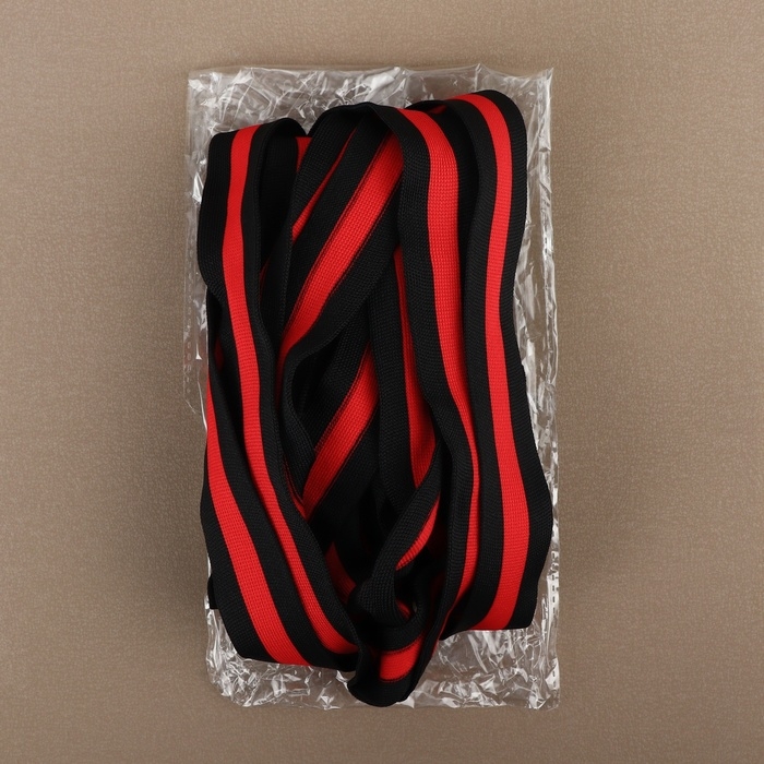 Тесьма трикотажная лампас 30 мм, 9,1 &plusmn; 0,5 м, цвет чёрный/красный