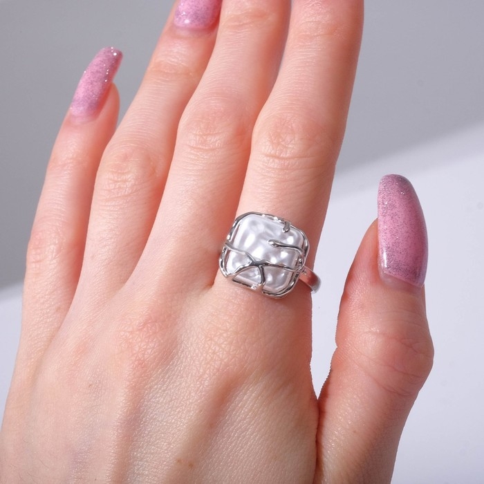 Кольцо «Аура» квадрат, цвет белый в серебре, безразмерное Кольцо «Аура» квадрат, цвет белый в серебре, безразмерное