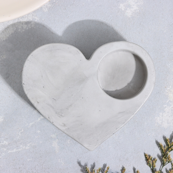 Подсвечник "Сердце большое. Мрамор" из гипса,10,5х9х4,5см,мрамор с чёрными полосками