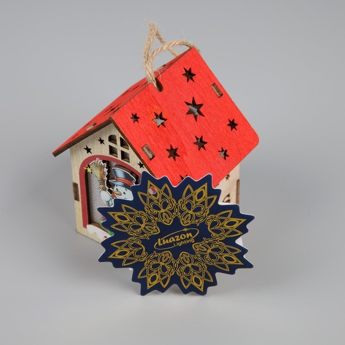 Ёлочная игрушка &laquo;Домик со снеговиком&raquo;, от батареек, свечение тёплое белое