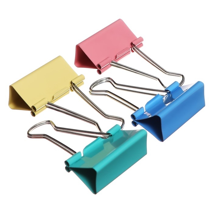 Набор зажимов для бумаг пастель 41мм, 12 штук, 4 цвета, в картонной коробке Набор зажимов для бумаг пастель 41мм, 12 штук, 4 цвета, в картонной коробке