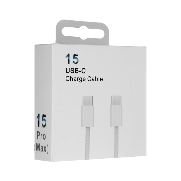 Кабель Type-C - Type-C, 3 А, 60 W, 1 м, передача данных, оплётка ткань, белый Кабель Type-C - Type-C, 3 А, 60 W, 1 м, передача данных, оплётка ткань, белый