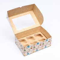 Новый год. Коробка для 6 капкейков с окном подарочная новогодняя упаковка, "Новогодняя почта", 25 х 17 х 10 см.