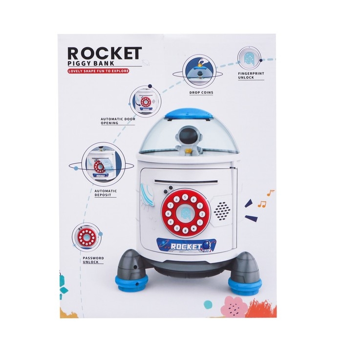 Копилка &laquo;Ракета&raquo;, свет, звук, засасывает купюры, цвет синий