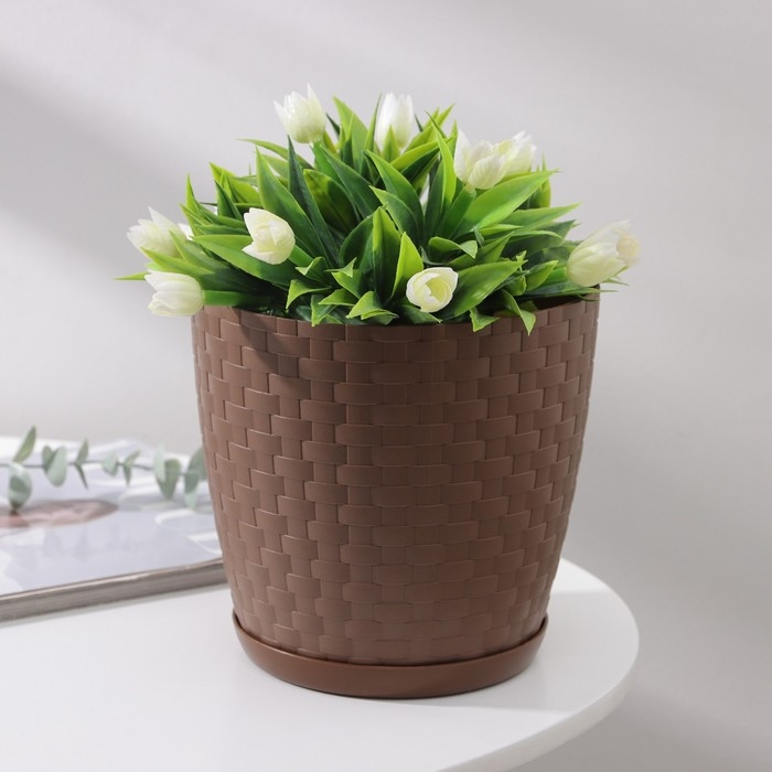 Горшок для цветов с поддоном &laquo;Ротанг&raquo;, 3 л, d=17 см, h=17 см, коричневый