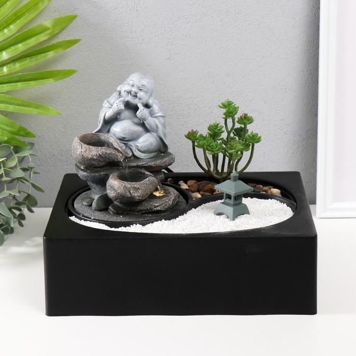 Фонтан настольный от сети, подсветка Фонтан настольный от сети, подсветка "Хотей на камнях" 29х21х22 см