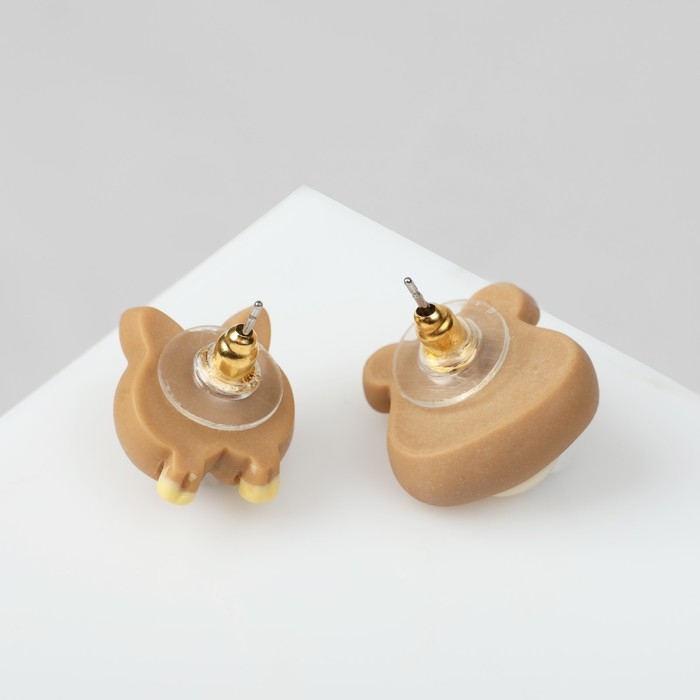 Серьги пластик &laquo;Мишка&raquo; хвост-сердечко, цветные в серебре