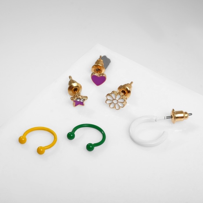 Серьги &laquo;Каффы&raquo; фантазия, набор 5 шт., цветные с золотом