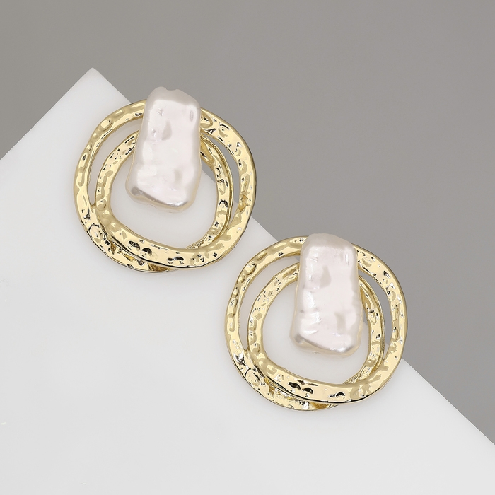 Серьги с жемчугом &laquo;Бусина&raquo; двойной круг, цвет золото