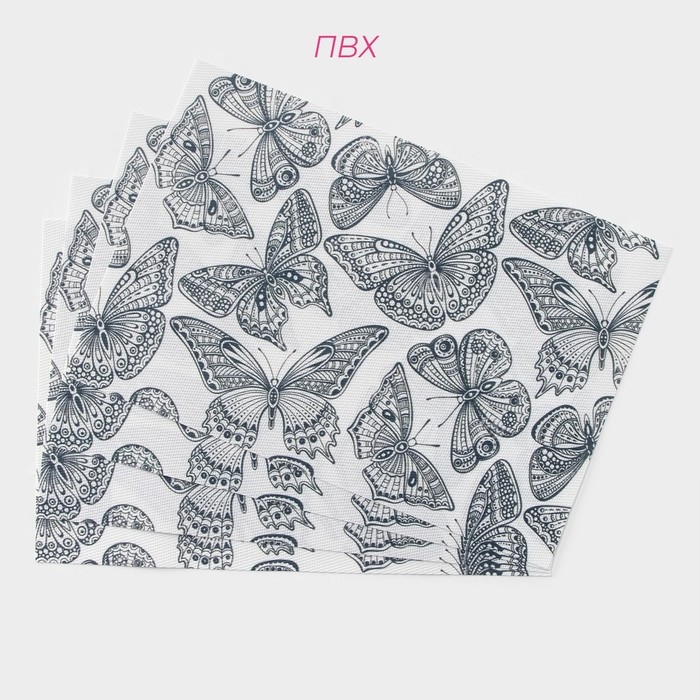 Салфетки сервировочные на стол Доляна &laquo;Бабочки&raquo;, 4 шт, 45&times;30 см
