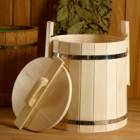 Кадка-бочка для засолки из липы, 15 л, нержавеющий обруч, с крышкой, "Добропаровъ"