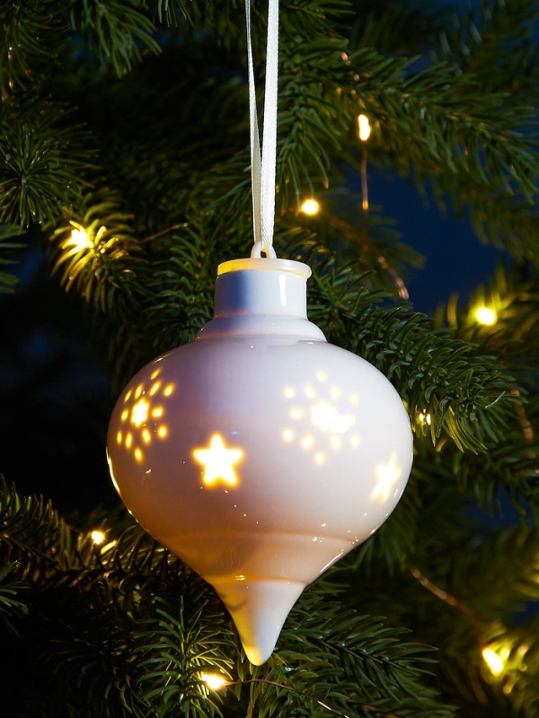 Елочный шар "Снежный" 10.7х8.5х8.5, 1 LED, LR44x3(в компл.), Т/БЕЛЫЙ