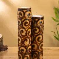 Свеча в бамбуке тройная, 14&times;13&times;30 см, 100 мл, коричневая