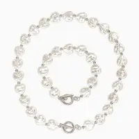 Набор 2 пред-та: бусы,браслет "Жемчуг барочный", сердечки, 40/18см, цвет белый в серебре