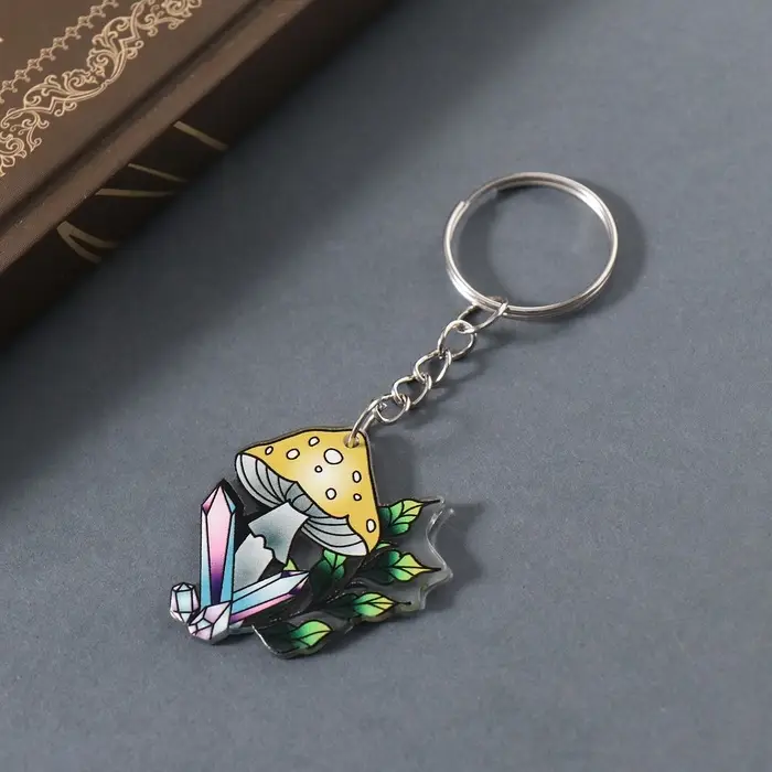 Брелок акрил двусторонний "Мухомор и кристаллы" 3,7х3,3х0,2 см