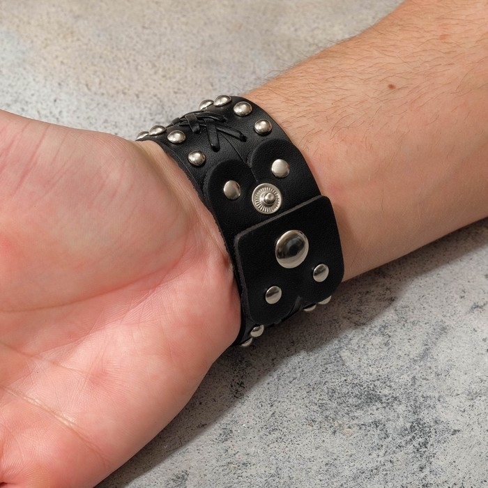 Браслет кожа &laquo;Минимал&raquo; плетение, цвет чёрный с серебром, 23 см