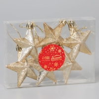 Украшение ёлочное "Звёзды грация" (набор 6 шт) 7х7 см, светлое золото Украшение ёлочное "Звёзды грация" (набор 6 шт) 7х7 см, светлое золото