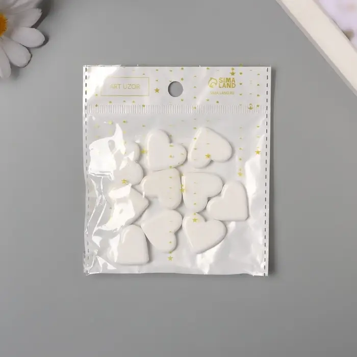 Бусины для творчества акрил "Сердечки гладкие" белый 2,4х2х0,5 см