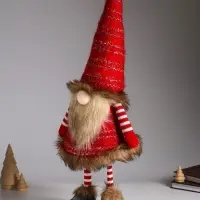 Кукла интерьерная "Гном в красных гетрах и кафтане" на пружине 20х18х55 см
