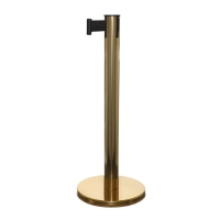 Стойка ограждения золотая, с вытяжной лентой-180 см черная, высота-90см,d- 6см,напольный d-32см Стойка ограждения золотая, с вытяжной лентой-180 см черная, высота-90см,d- 6см,напольный d-32см