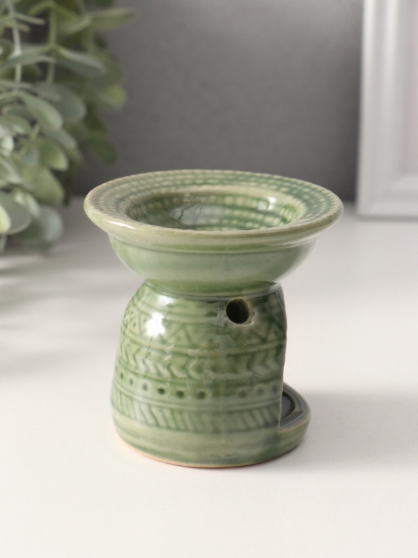 Аромалампа керамика "Геометрические узоры" оливковая 7,5х7,5х6,5 см