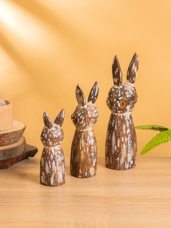 Набор сувенирный "Зайцы с сердечком" дерево, h - 25,20 и 15 см, цв. коричневый