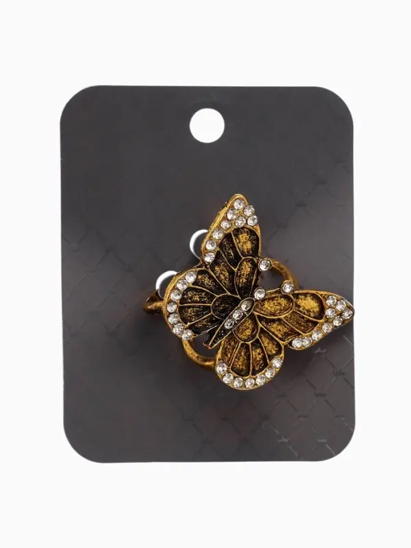 Кольцо для платка "Бабочка", цвет белый в чернёном золоте