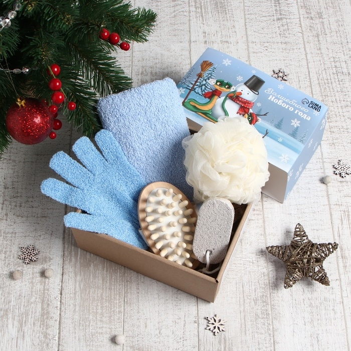 Подарочный набор Этель "Змея и снеговик" полотенце 30х60см и аксс (5 предм.)