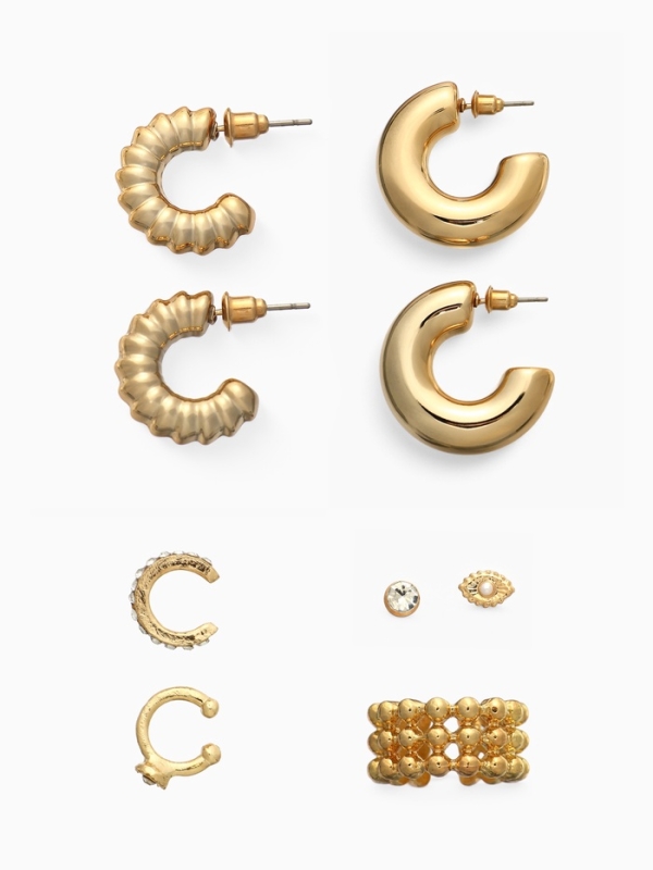 Серьги и каффы &laquo;Бублик&raquo;, набор 9 шт. цвет золото