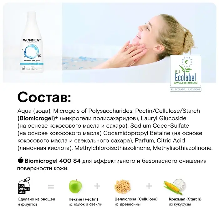 Экогель для душа WONDER LAB аквамарин, 550 мл