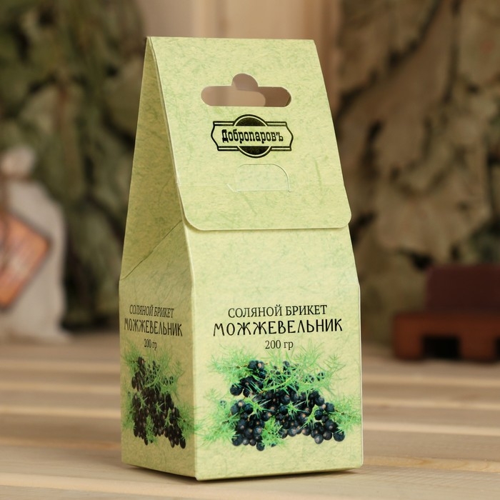 Соляной брикет куб Соляной брикет куб "Можжевельник" 200 г "Добропаровъ"